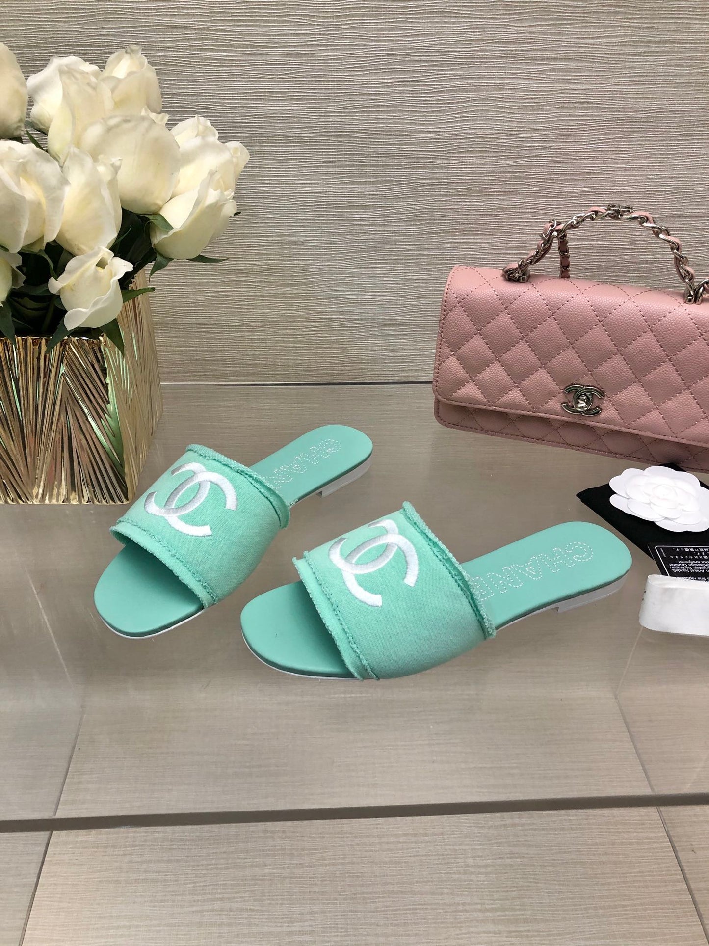 CC 25C Slippers Turquoise Fabric Material 212963