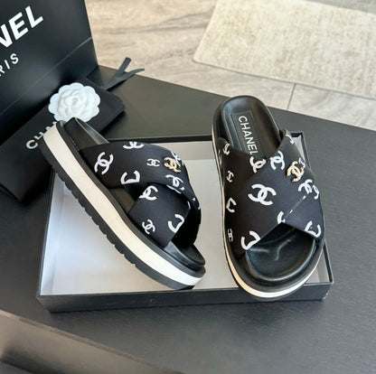 Cross Straps Mule Sandals Lambskin Black