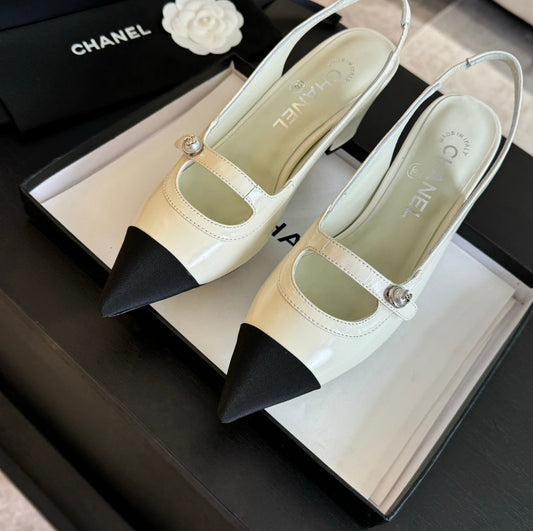Double C WOMEN'S Slingback SPIRIT TOE White Lambskin