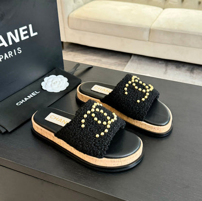 CC 25C Slippers Black Satin Fabric 212979