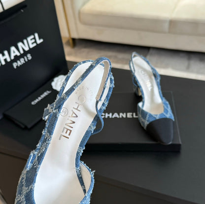 slingbacks 95 blue quilted denim