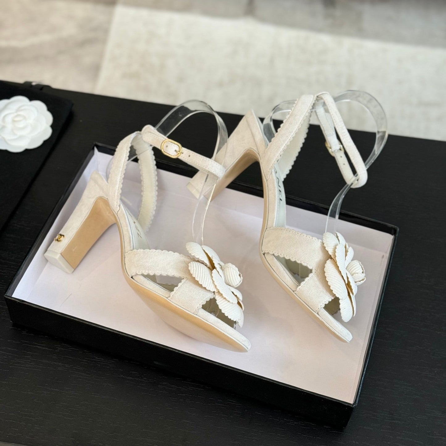 CC Sandals 80mm White Suede