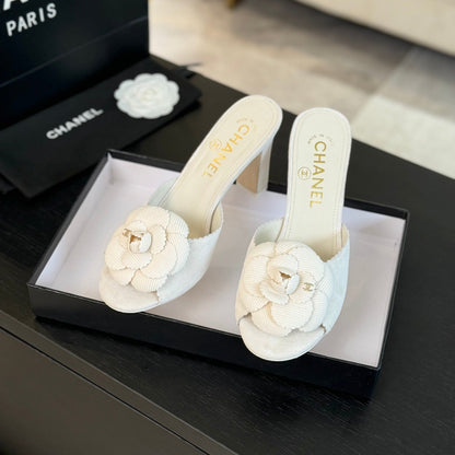 mule sandal flower high heel 80 white suede