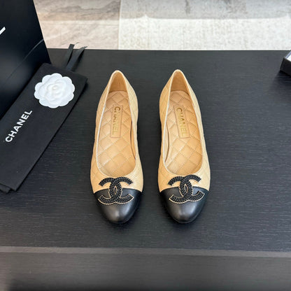 ballet flat beige quilted lambskin large black cc logo