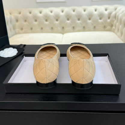 ballet flat beige quilted lambskin large black cc logo