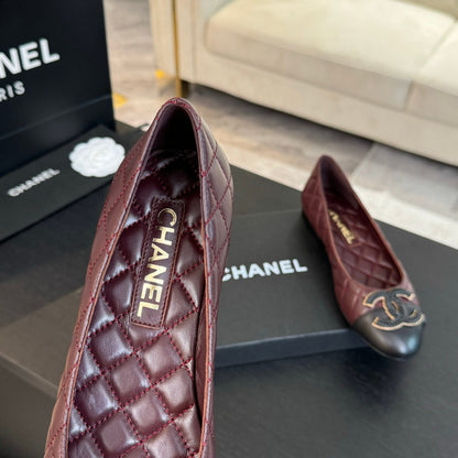 ballet flat burgundy quilted lambskin large black cc logo
