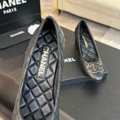ballet flat with high heel 7cm black quilted lambskin