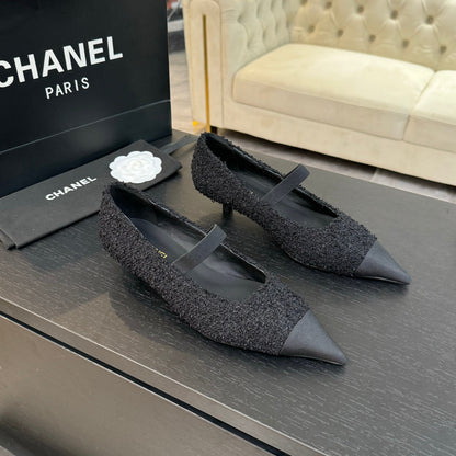 mary jane 35 pointed toe black tweed black grosgrain