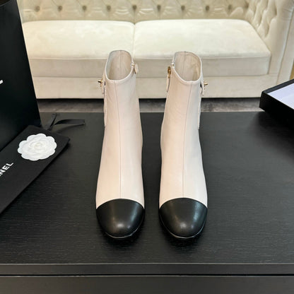 CC Ankle Boots 50mm White Black Lambskin