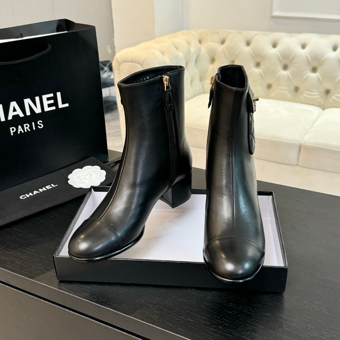 CC Ankle Boots 50mm Black Lambskin