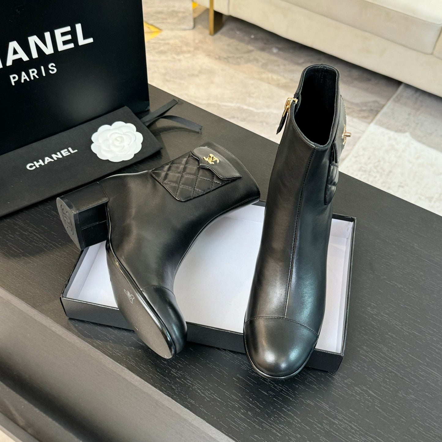 CC Ankle Boots 50mm Black Lambskin