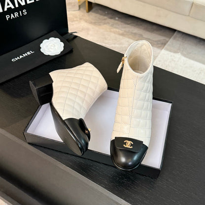CC Ankle Boots 50mm White Black Quilted Lambskin