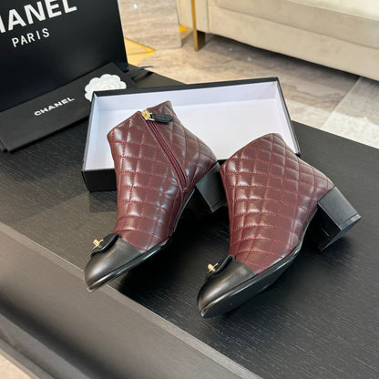 CC Ankle Boots 50mm Burgundy Black Quilted Lambskin