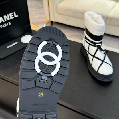 CC Ankle Boots White Mix Black Wind Cloth Quilted
