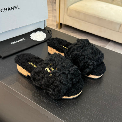 CC Slippers Black Fleece Wool
