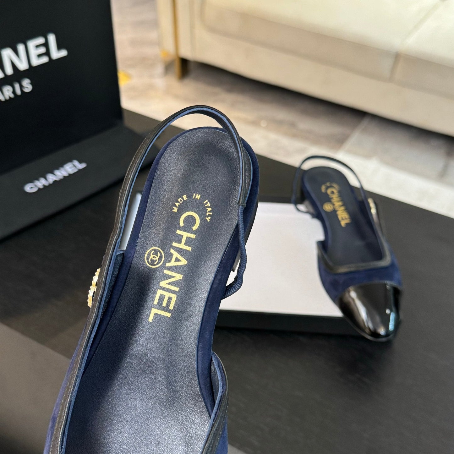 CC Slingback Black Drak Blue Suede
