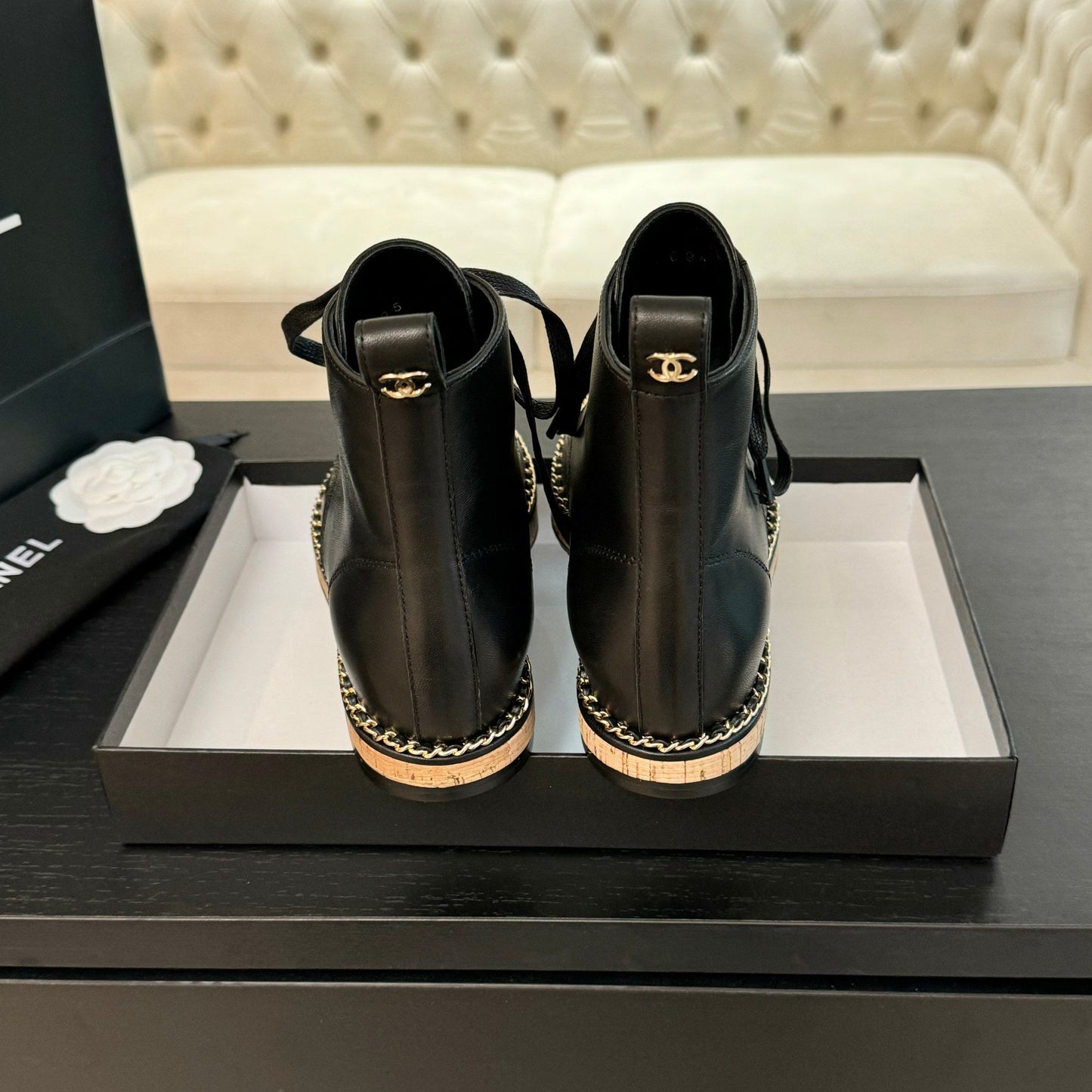 CC Ankle Boots Black With Chain Calfskin