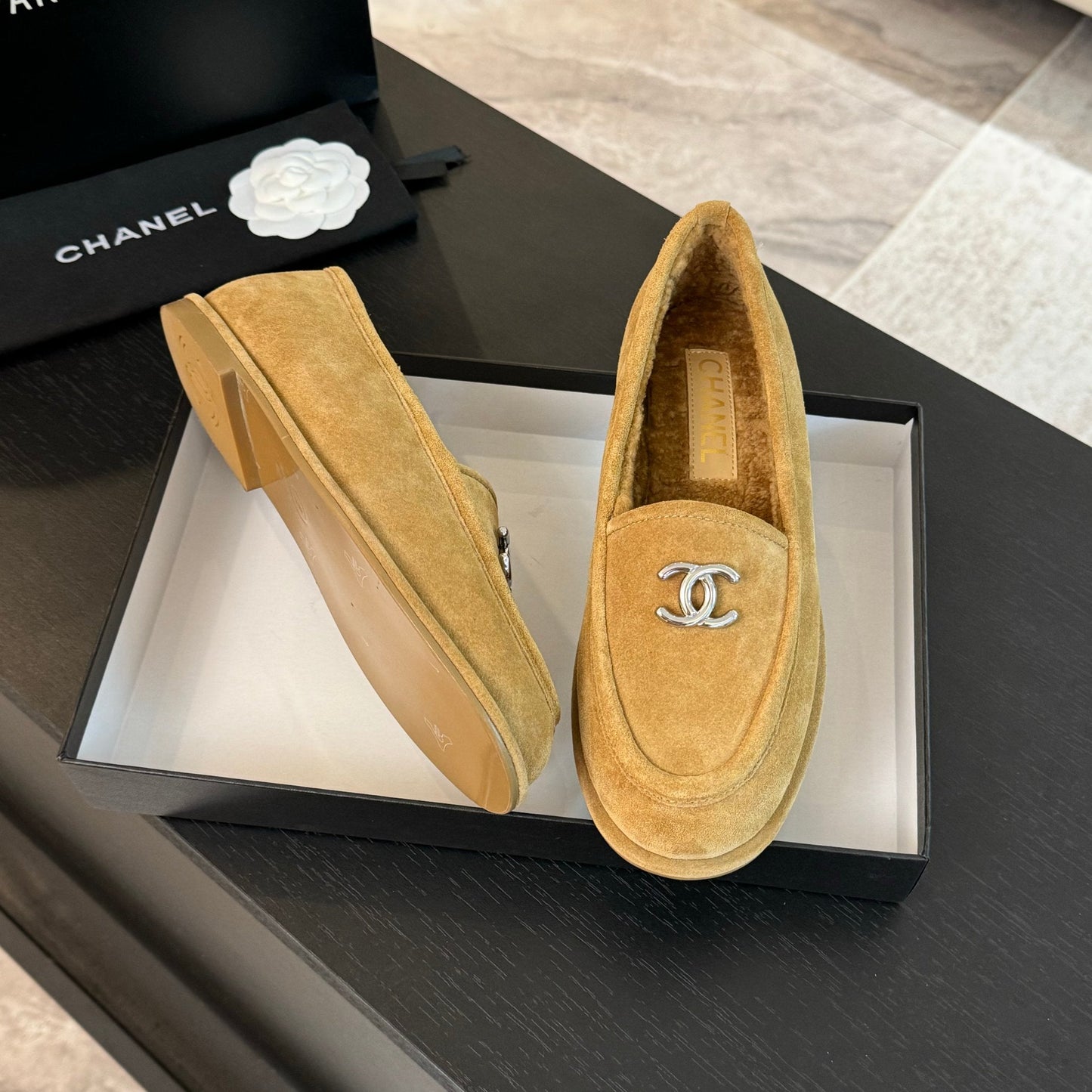 CC Moccasins Yellow Suede And Wool