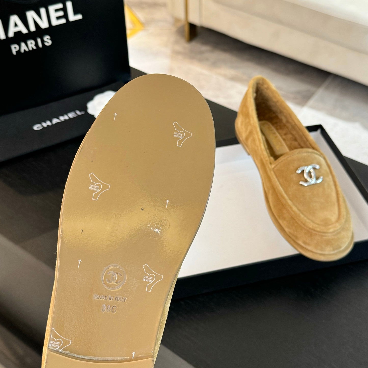 CC Moccasins Yellow Suede And Wool