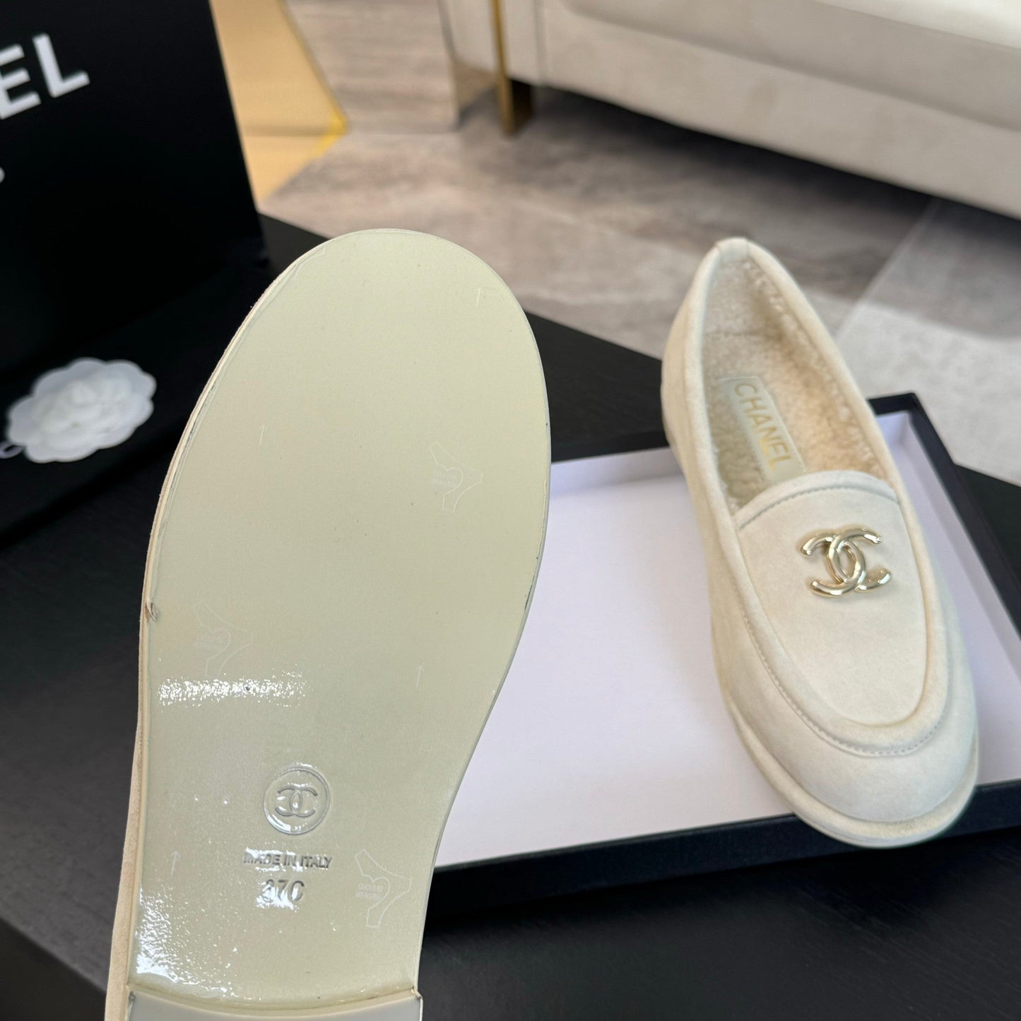 CC Moccasins White Suede And Wool
