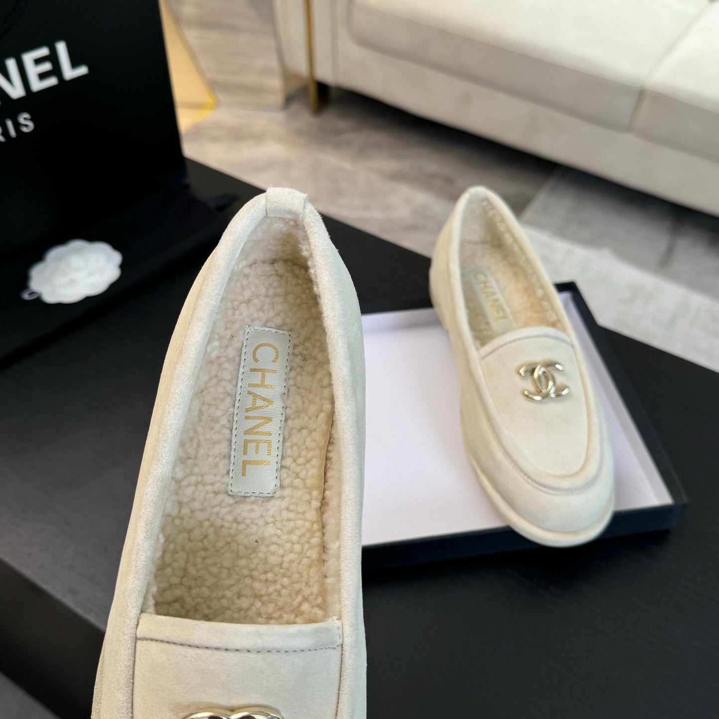 CC Moccasins White Suede And Wool