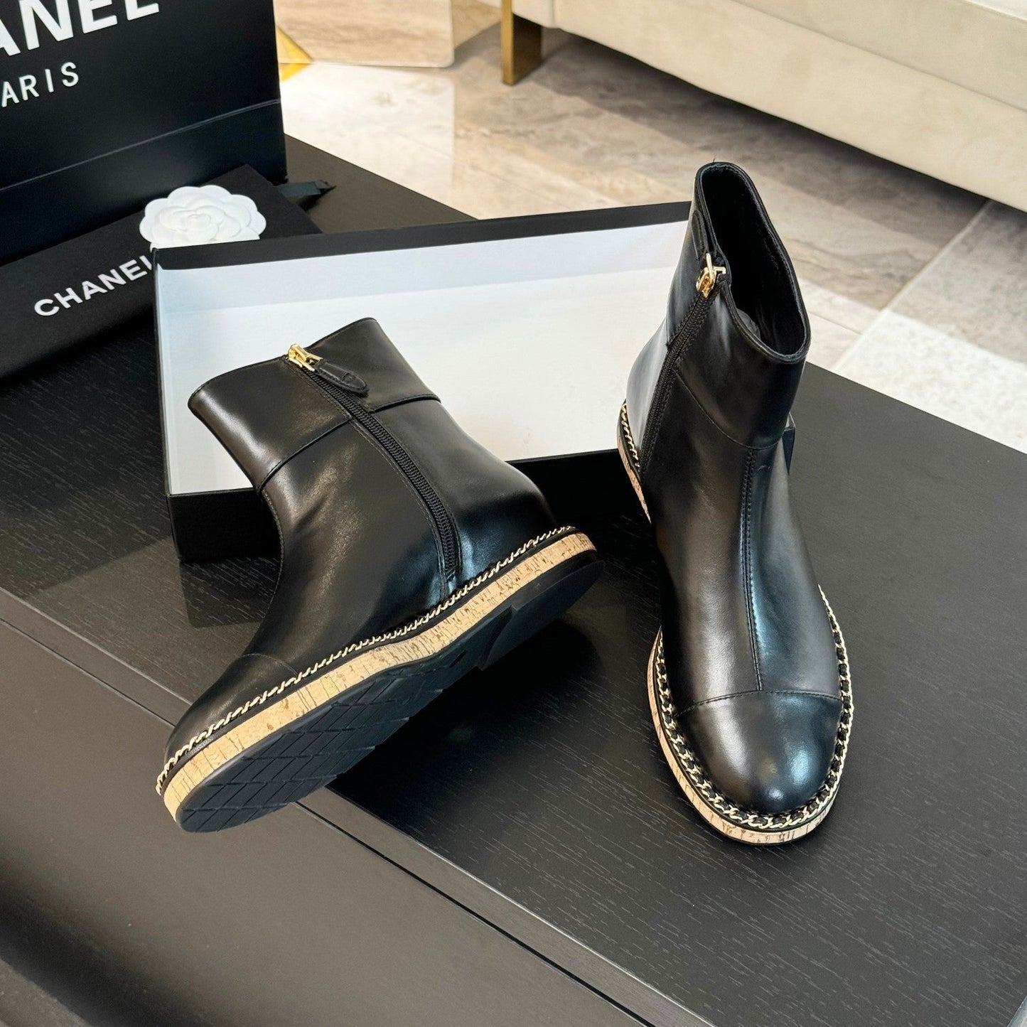CC Ankle Boots 20mm Black Chain Calfskin