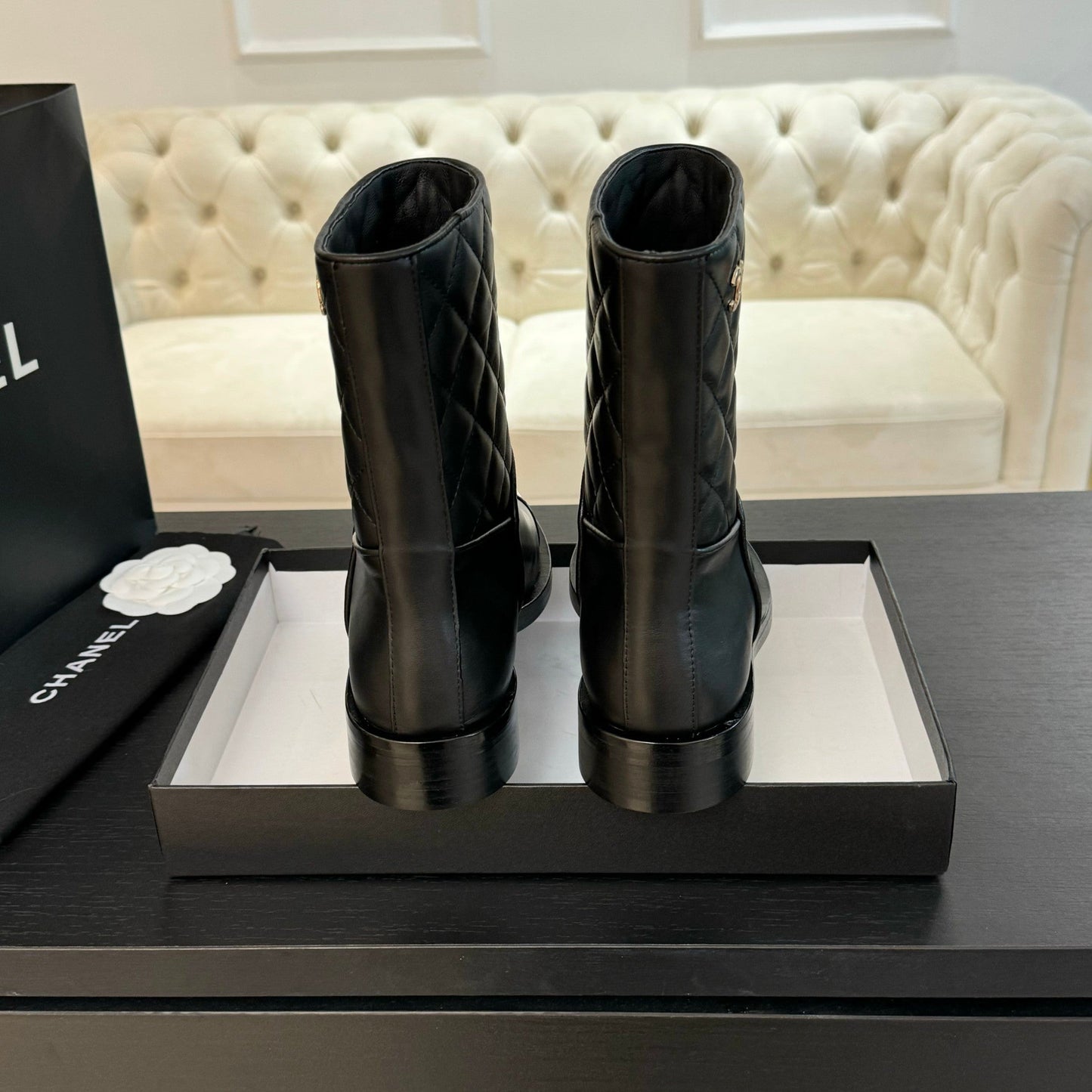 CC Ankle Boots 30mm Black Calfskin Quilted