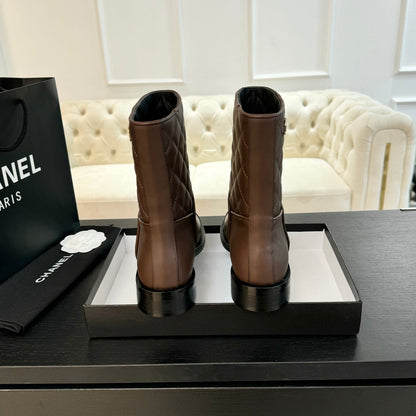 CC Ankle Boots 30mm Earth Brown Calfskin Quilted