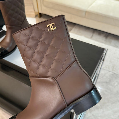 CC Ankle Boots 30mm Earth Brown Calfskin Quilted