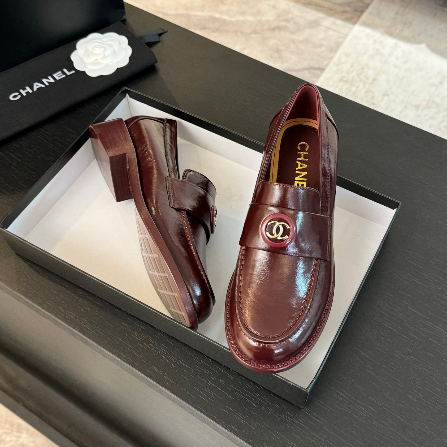 CC Moccasins Glossy Reddish Brown Cowhide