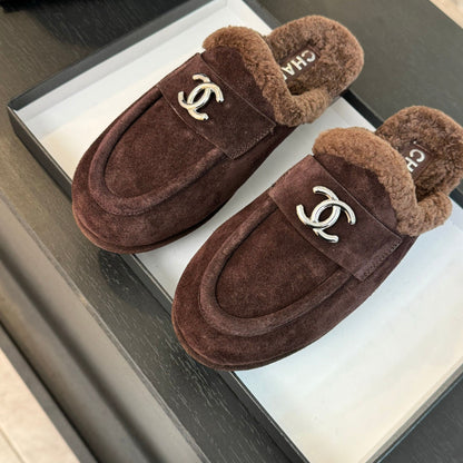 CC Mule Chocolate Suede Lamb Wool