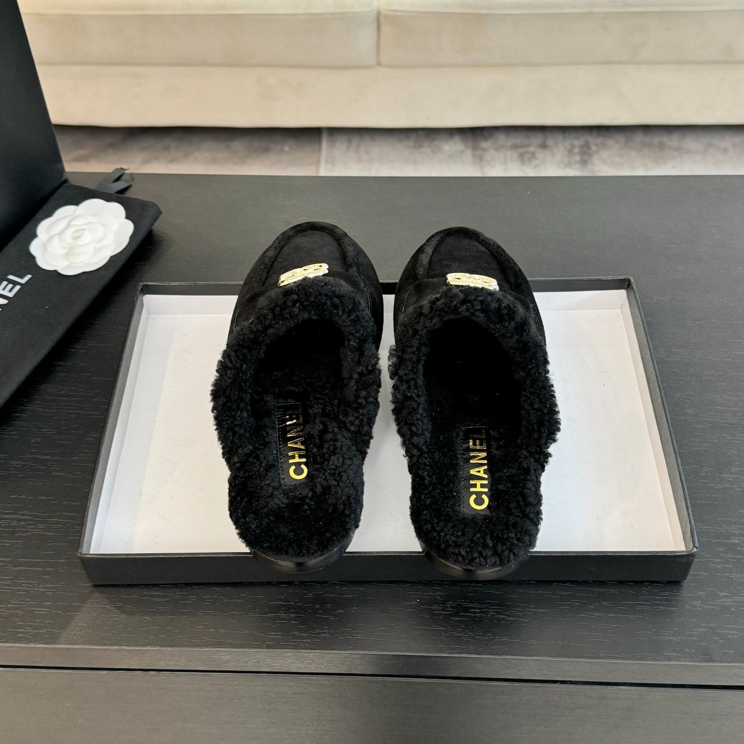 CC Mule Black Suede Lamb Wool