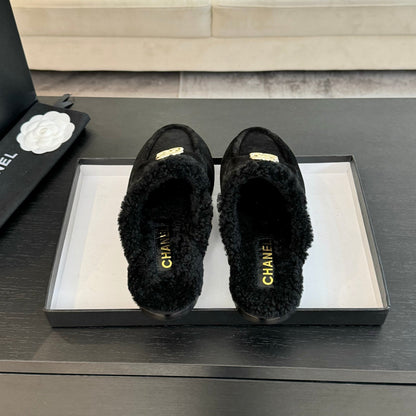 CC Mule Black Suede Lamb Wool