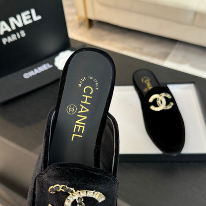 CC Mule Black Velvet Double C Diamond