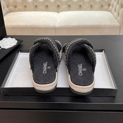 CC 25C Thick-Soled Slipper In Black Denim Space blue Fabric 213231