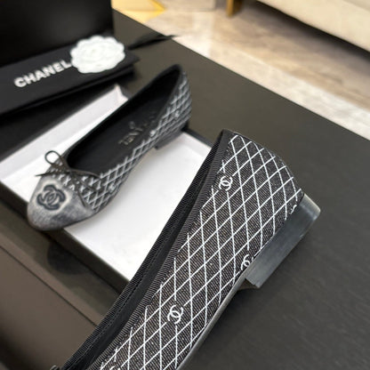 CC 25 Ballet Flat Black Grey Quilted Denim