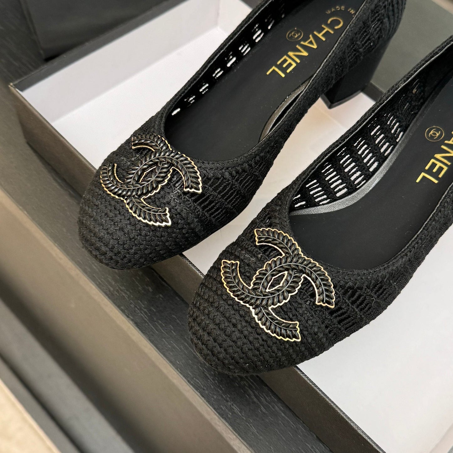 CC 25P Ballet Heel 50mm Black Raffia Large Logo