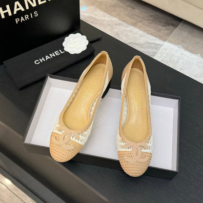 CC 25P Ballet Heel 50mm White Beige Raffia Large Logo