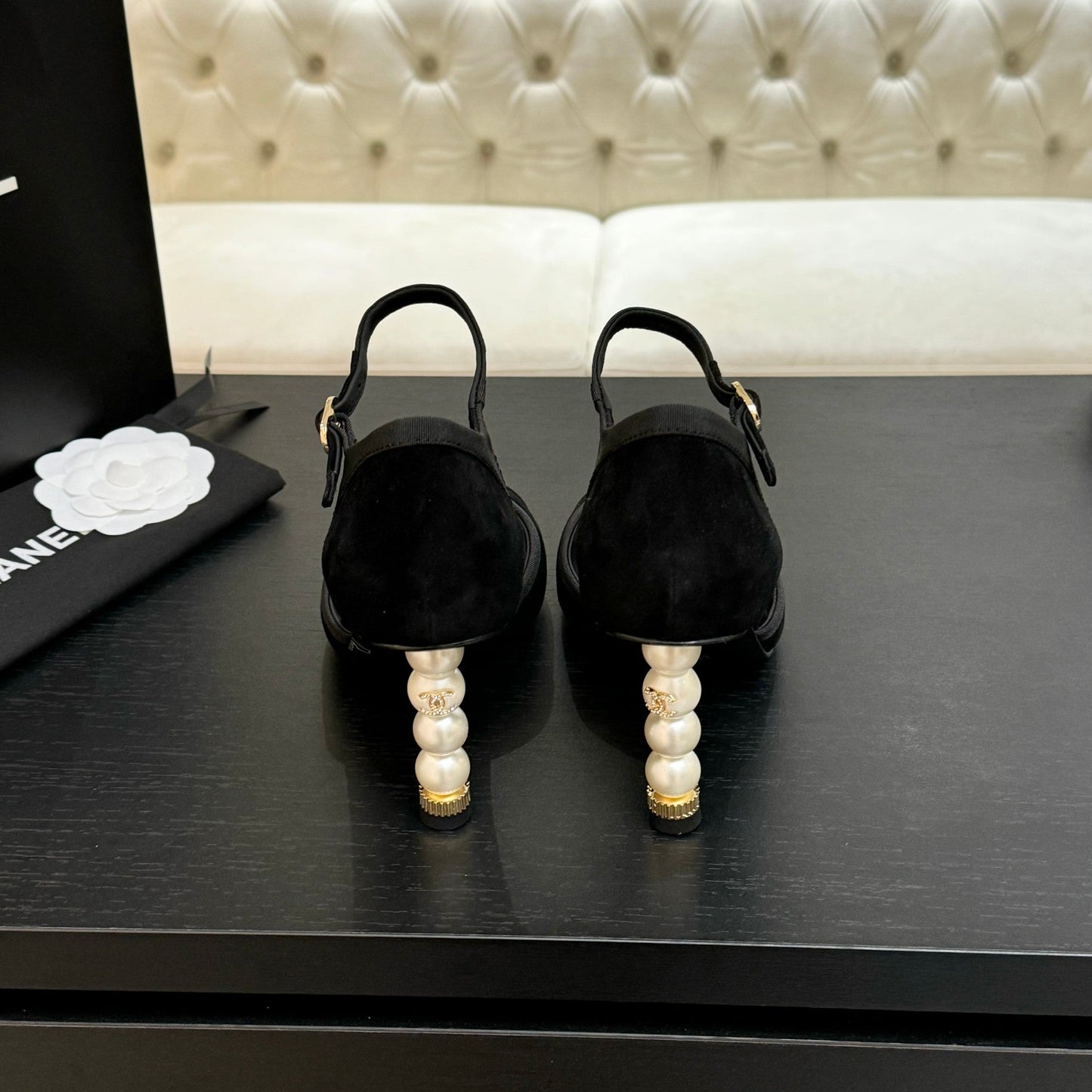 CC 25S Slingback 85mm Black Suede Grosgrain