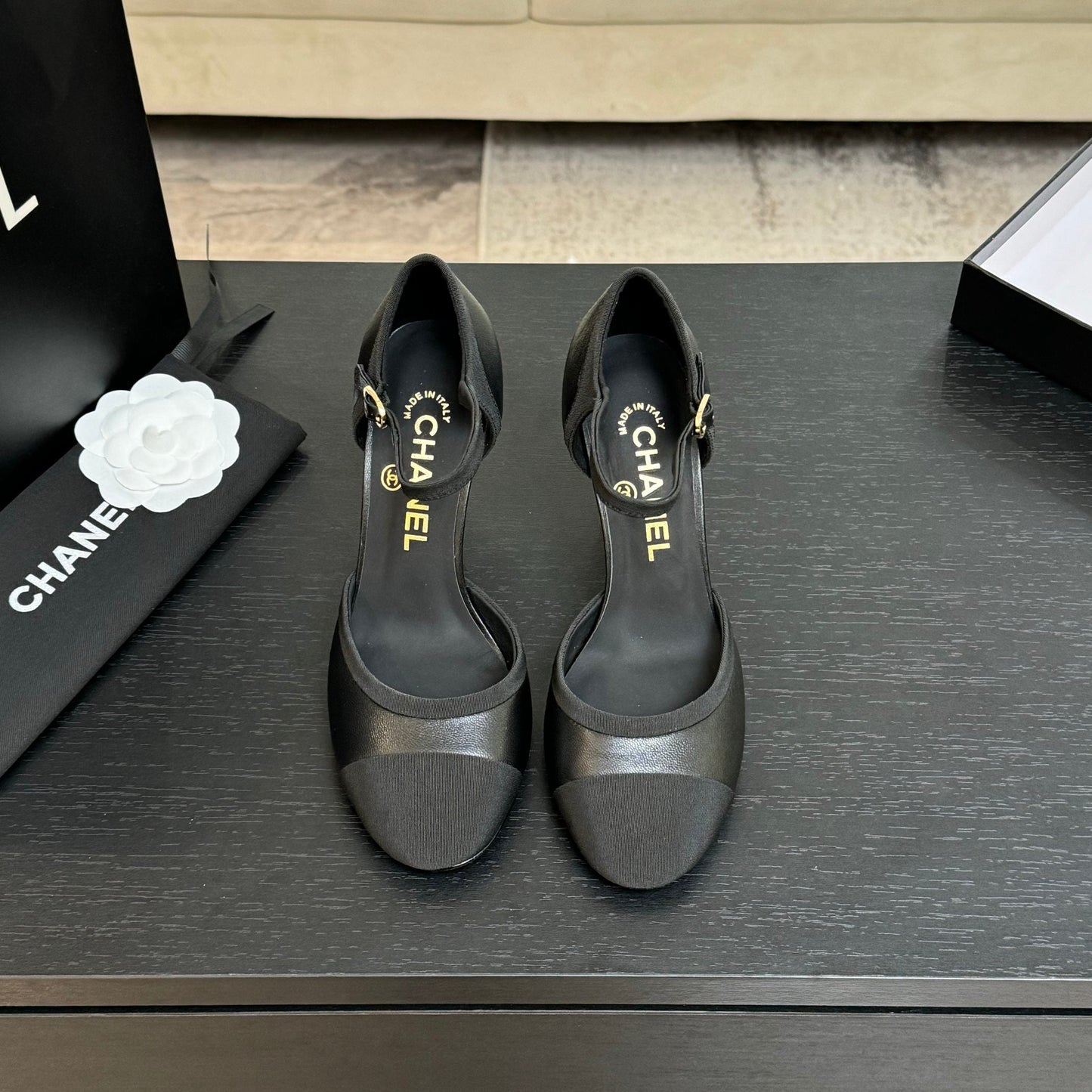 CC 25S Slingback 85mm Black Calfskin Grosgrain