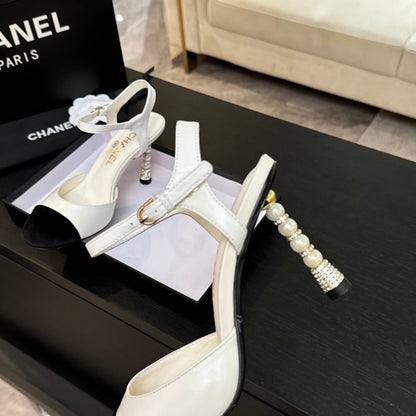 CC 25S Slingback 85mm White Calfskin Black Suede
