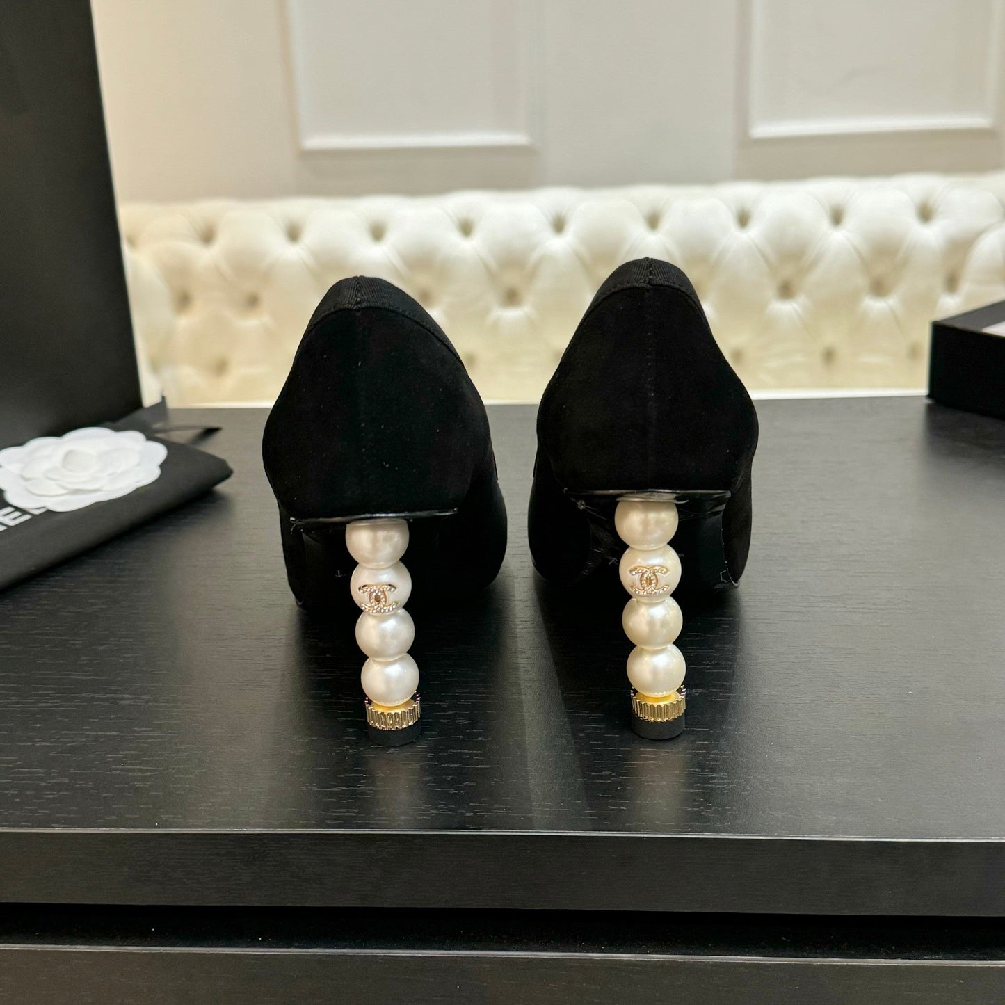 CC 25S Pump 85mm Black Suede Grosgrain