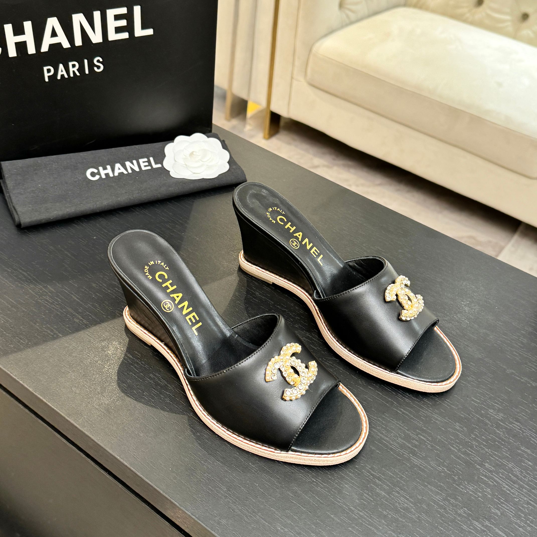 CC 2026 Wedge Sandals 65 Black Lambskin 667766