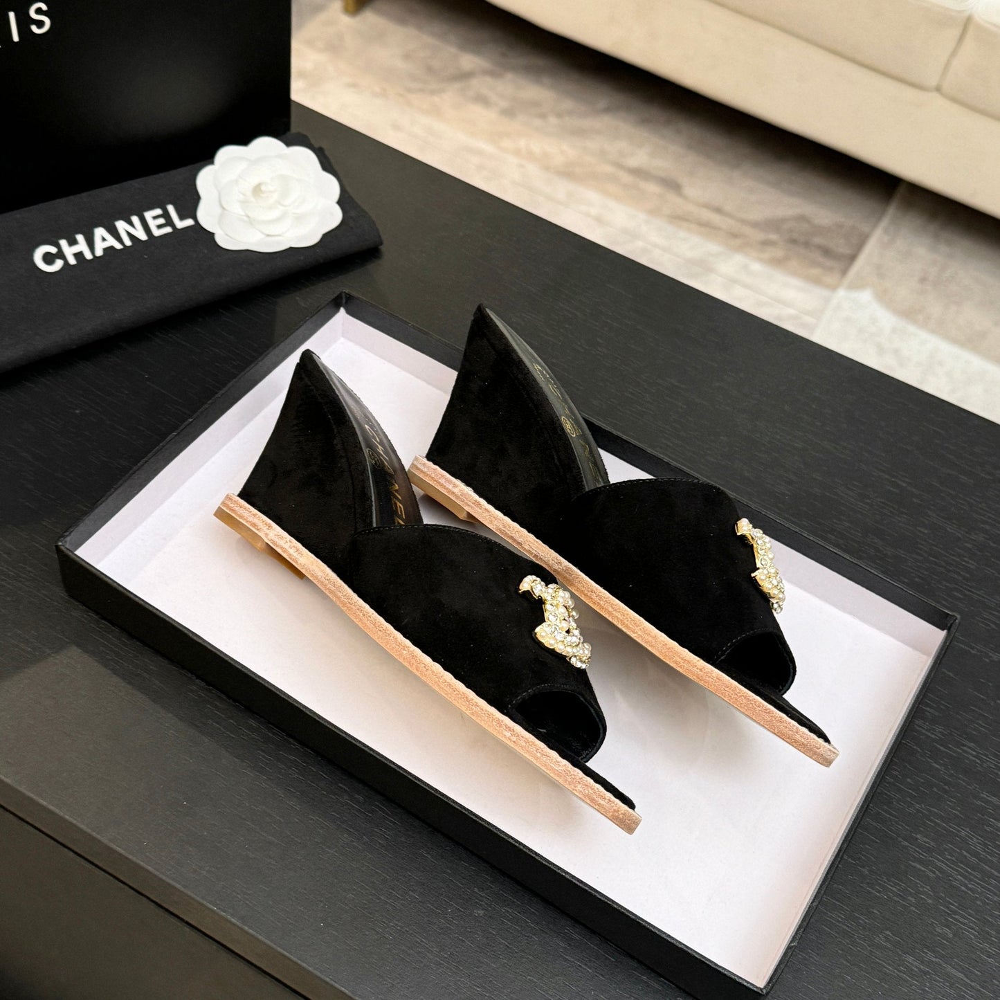 CC 2026 Wedge Sandals 65 Black Suede 667770