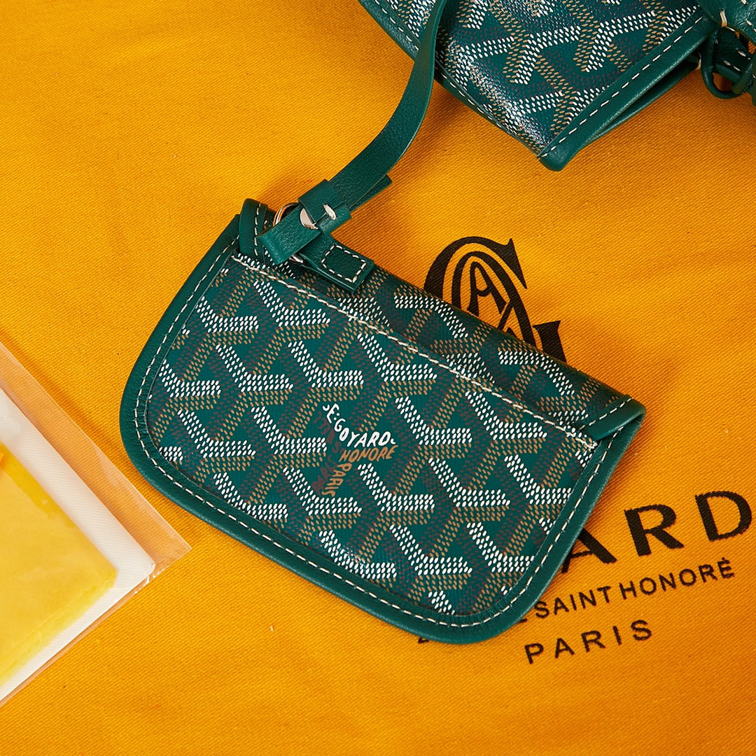 ANJOU MINI BAG 20 IN GREEN GOYARDINE CANVAS AND CALFSKIN WITH CARTOON PATCH