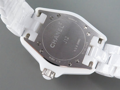 J12 Date Quartz White Ceramic Black Numerals White Dial