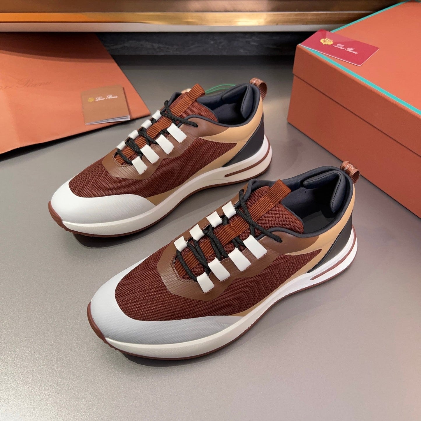 LP BRUNELLO SNEAKERS BROWN AND LIGHT GRAY MESH BREATHABLE