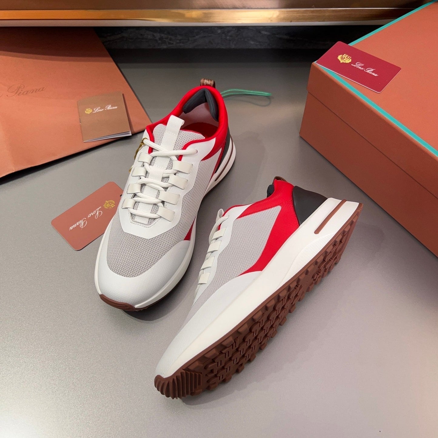 LP BRUNELLO SNEAKERS LIGHT GRAY AND RED MESH BREATHABLE
