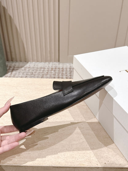 The Row 2025 Square Toe Loafer Black Sheepskin 556138