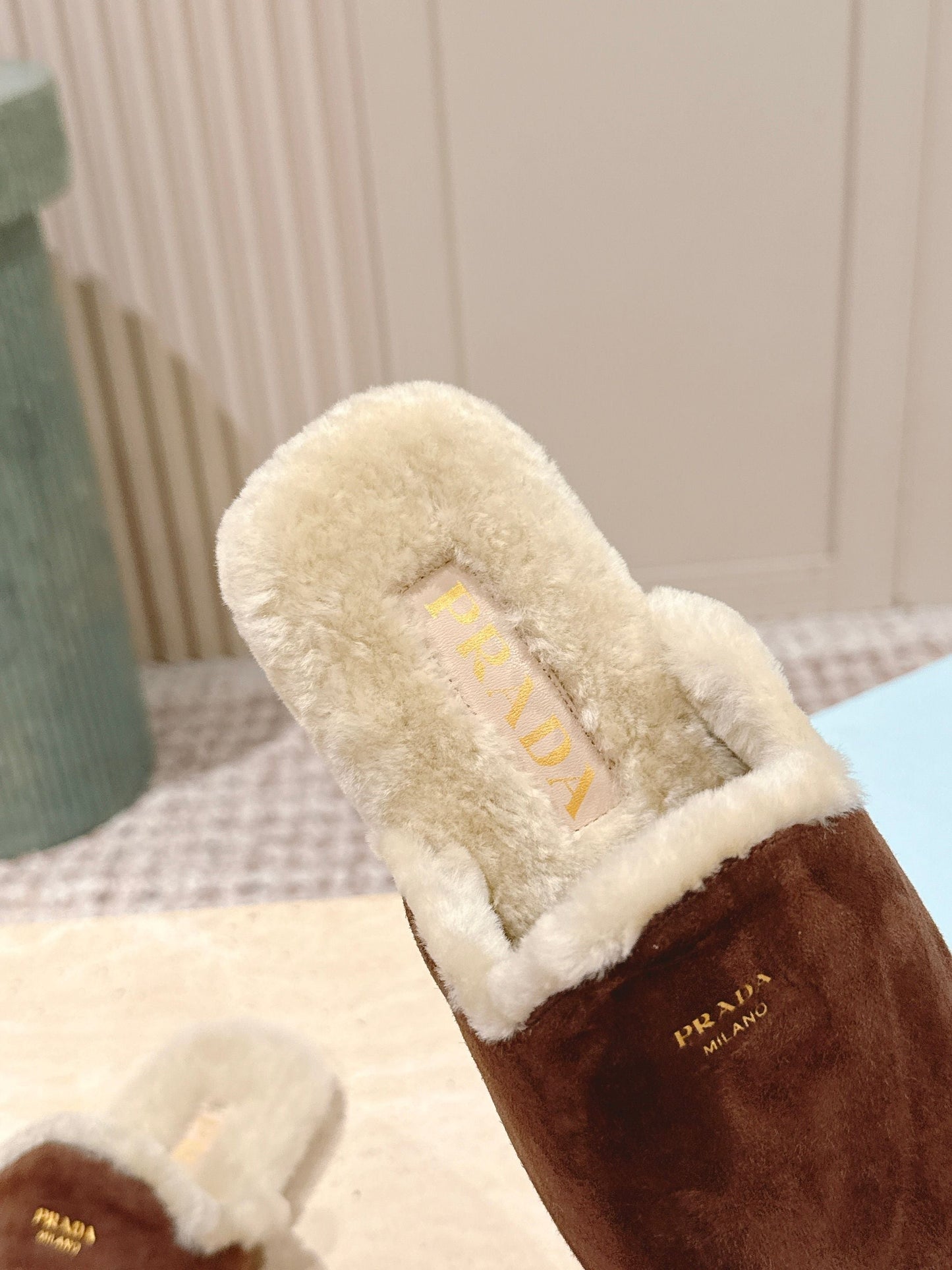 Pra 2025 Mule Brown Beige Suede Wool 556282